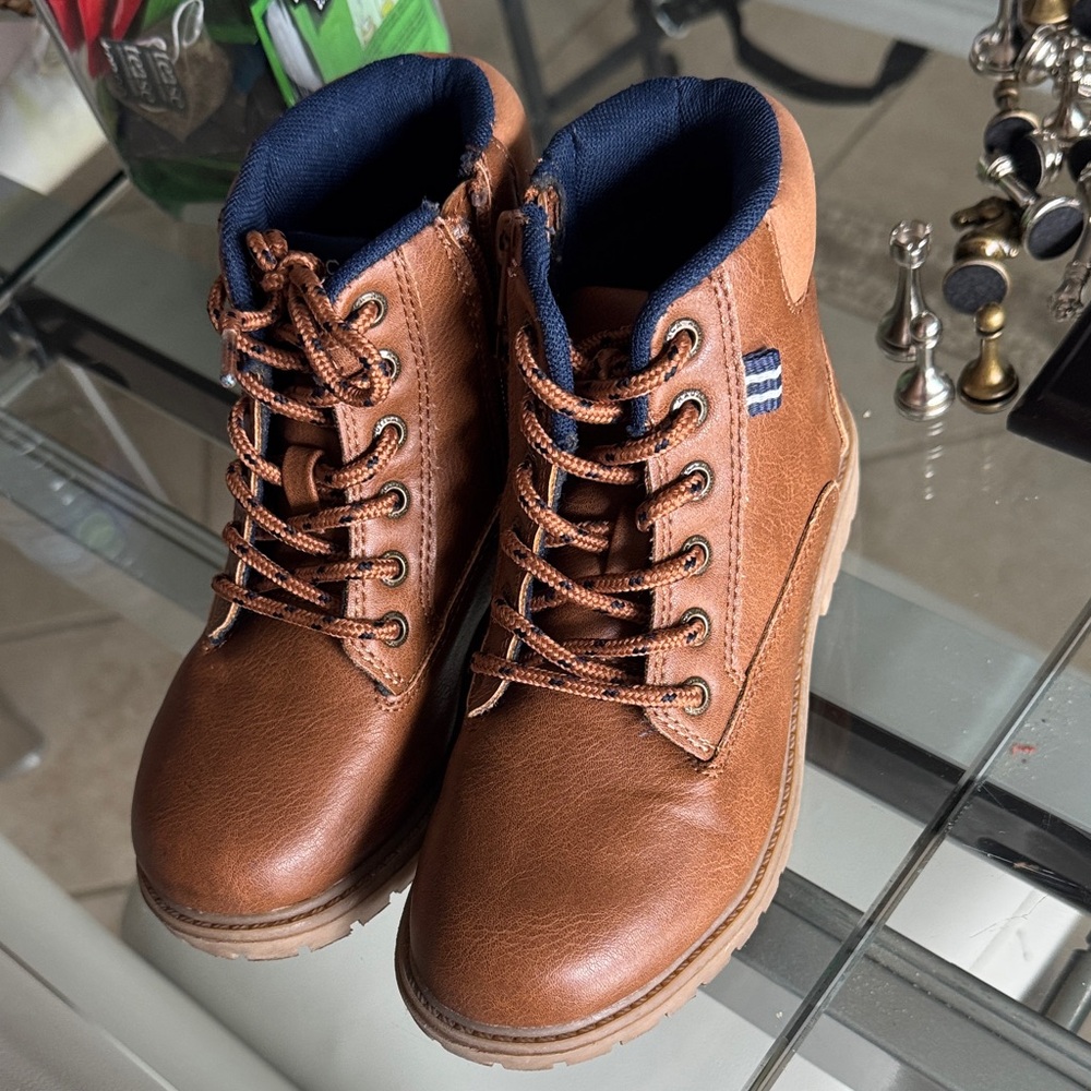 Nautica Brown Kids Boots with Navy Accents
